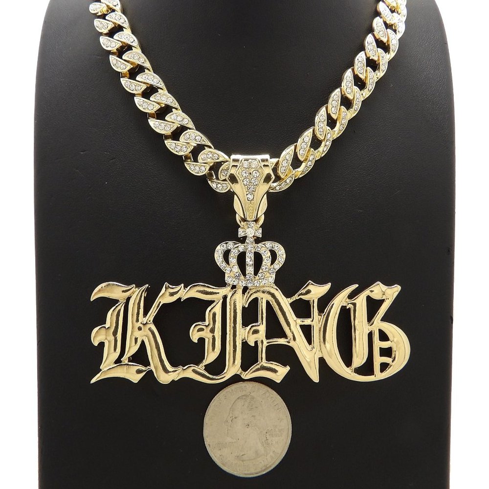 Hip Hop Iced King Crown Pendant with Cuban Chain